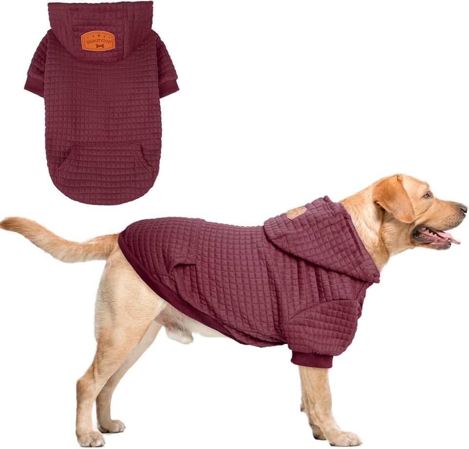 BEAUTYZOO Kapuzenpulli für Hunde in Waffelmuster - Warme Herbst- und Winterkleidung für kleine bis große Hunde (Größen S, M, L) - Sweater mit Kapuze und Tasche für Bulldogge, Pitbull und andere Rassen