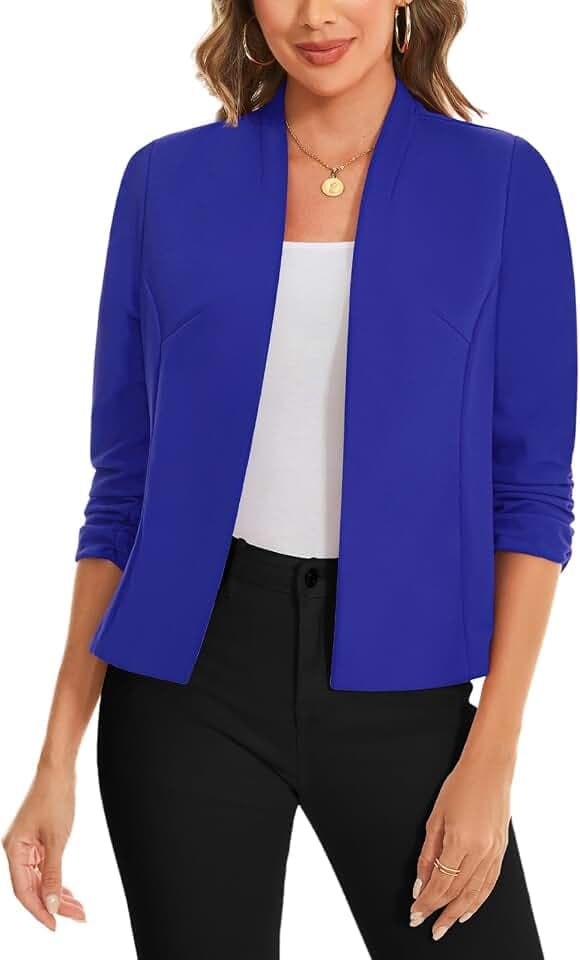 Cardigan mit 3/4-Ärmeln und offenen Ärmeln, vorne offen, gefüttert, für Damen, normale Passform, Blazer, bauchfrei, elegant, Stretch, Oberbekleidung, Größe S