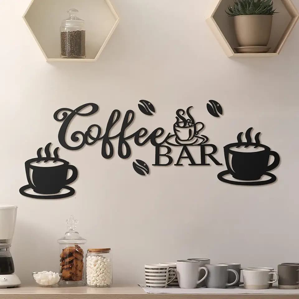 Ferraycle Coffee Bar Decor Sign for Coffee Station, Bean and Cup Style