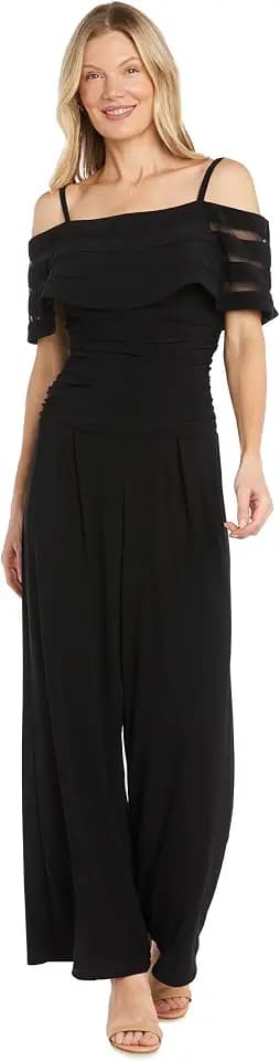 R&M Richards Women's Noir Sheer Wave Elegant Jumpsuit