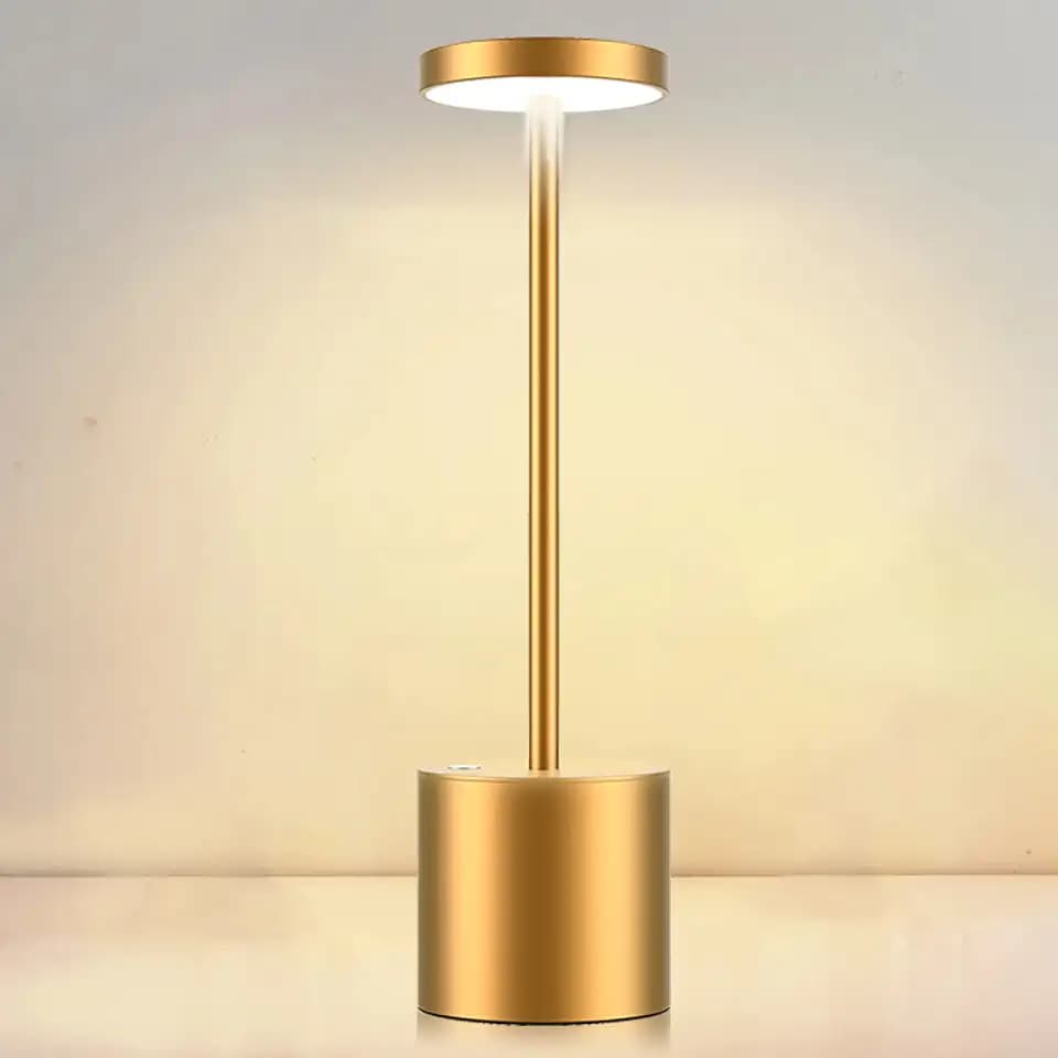 Tischlampe Kabellos,Metall Aluminium Dimmbar LED Akku Tischleuchte,Tragbar USB Aufladbar Nachttischlampe,Geeignet für Outdoor Indoor Esszimmer Bar Terrasse (Gold)