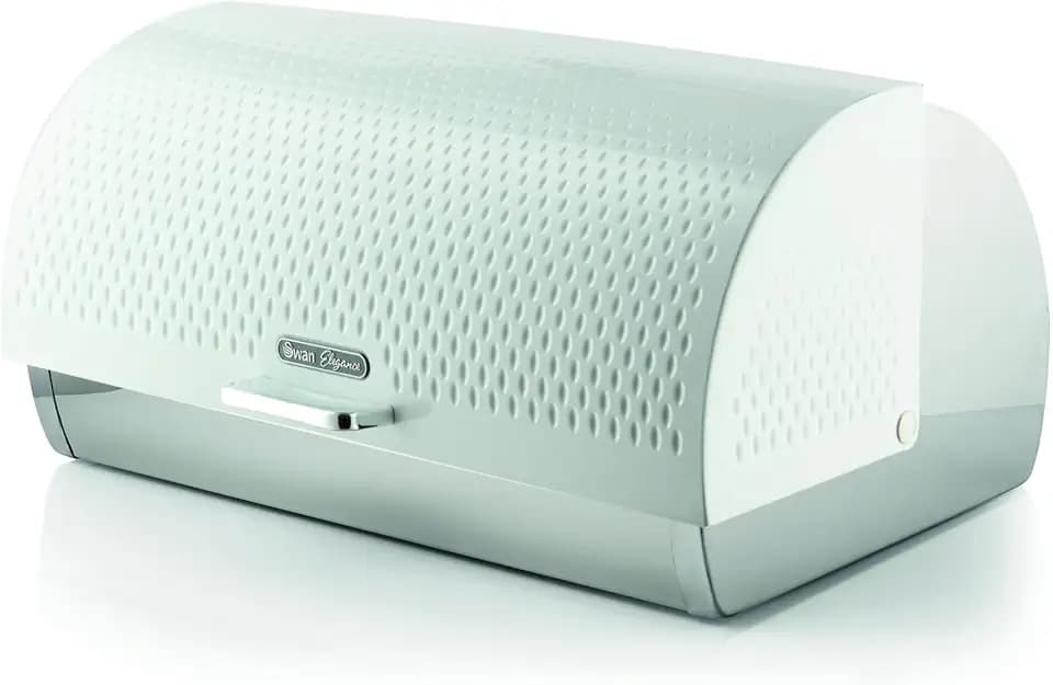 Swan Elegance SWKA18532WHT Brotkasten mit strukturierter Glanzoberfläche, Roll-Top-Design und Belüftung für längere Frische, 14 l, Weiß
