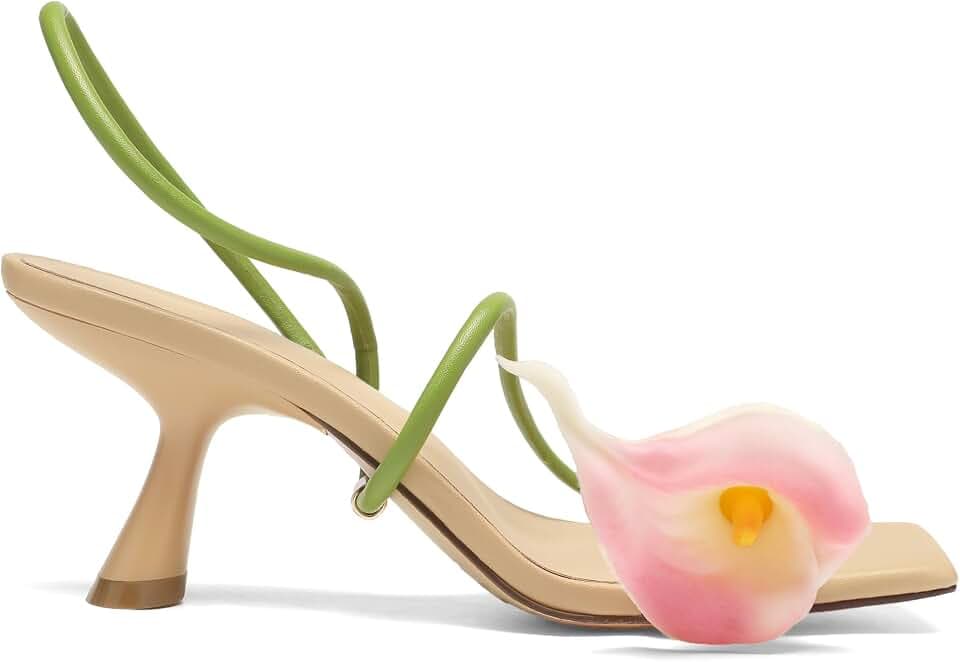 Flower Kitten Heels for Women Calla Lily Low Kitty Heels Strappy Sandals
