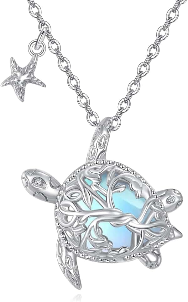 YAFEINI Schildkröte Halskette 925 Sterling Silber Mondstein Schildkröten Anhänger Halskette Meer Schmuck Geschenke für Frauen Mädchen