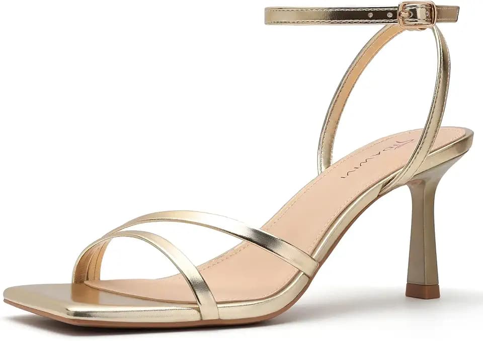 Women's Heeled Sandals Square Open Toe Strappy Heels Wedding Party
