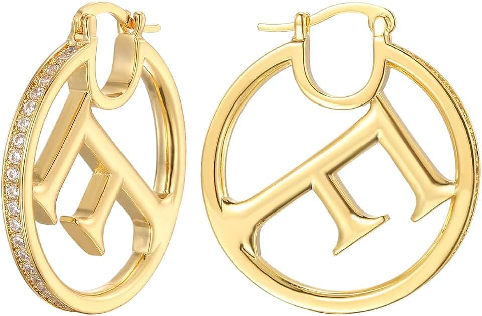 Elegant 18K Gold Designer Letter Earrings - Choose Your Favorite Ear Stud for a Comfortable and Fashionable Fit, Perfect for Adding a Personal Touch to Your Casual Outfits