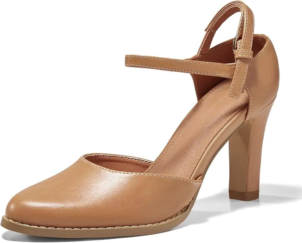 Coutgo Womens Chunky High Heels Closed Pointed Toe Ankle Strap Pumps Vintage D'Orsay Dress Party Shoes