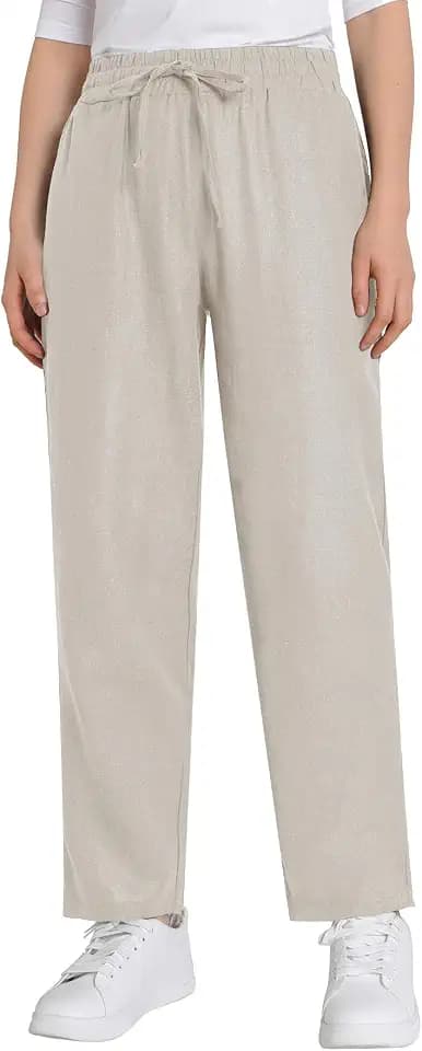 Weintee Women's Petite Linen Pants with Pockets for Summer