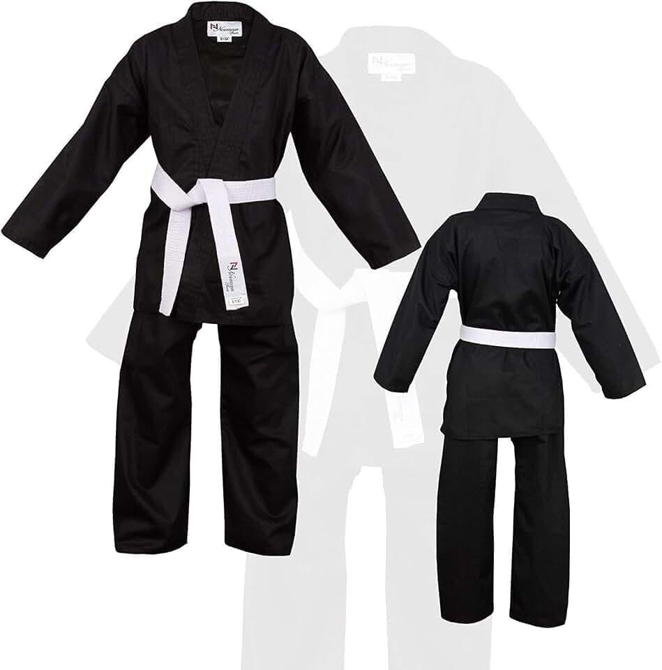 NORMAN Schwarz Kinder Karate Anzug Gratis Weißer Gürtel