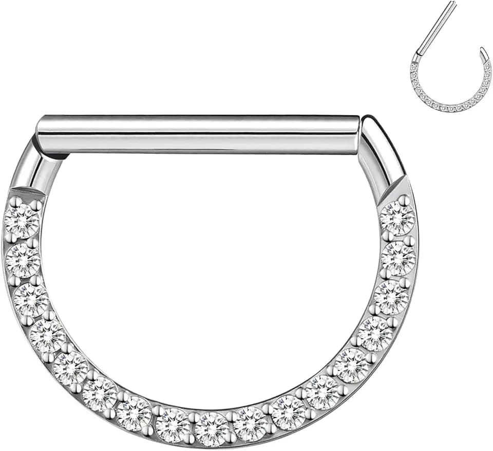 F136 Titanium Septum Rings D Shaped Nose Ring Hoops 16G Cartilage Earrings Higned Segment Clicker for Rook Daith Conch Helix Tragus Piercing Jewelry