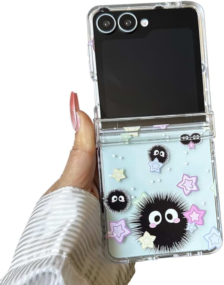 Kawaii Hinge Protect Case for Samsung Galaxy Z Flip 7, Clear Soot
