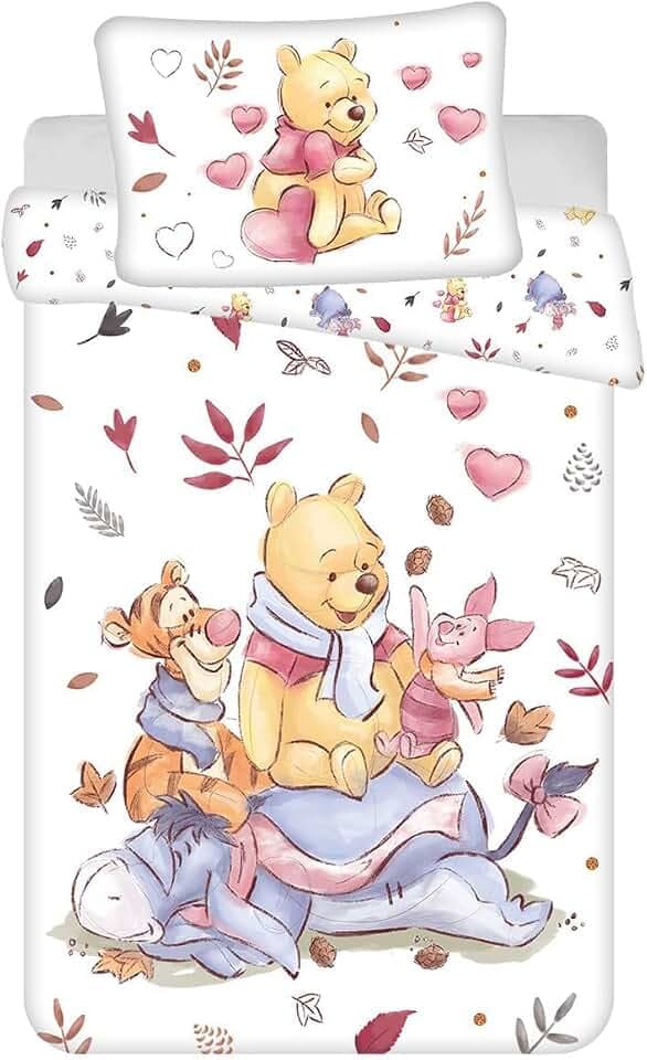 Winnie Puuh Babybettwäsche 100x135 + Kissenbezug 40x60 Baumwolle | Wendbare Baby-Bettwäsche | Naturbaumwolle weich atmungsaktiv | Disney Lizenz | 0-3 | Kinderbett | Maschinenwaschbar
