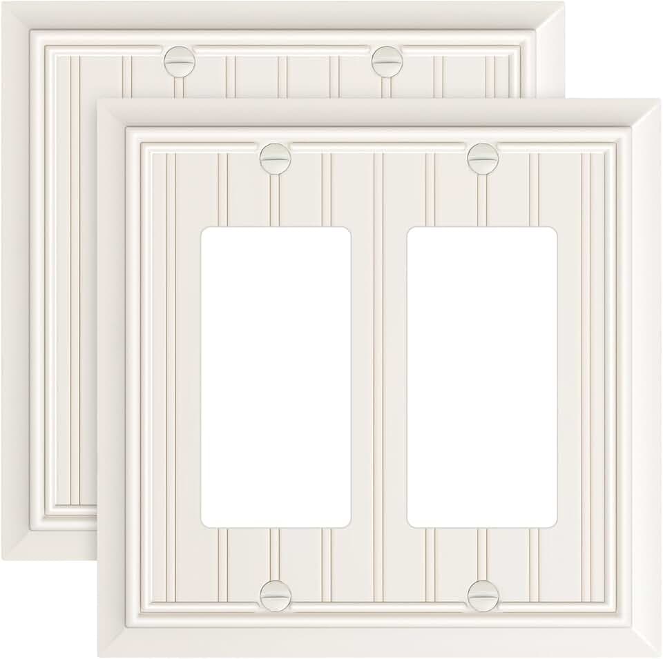 2-Pack Beadboard Bamboo Decorative Double Decorator Outlet Cover Plate