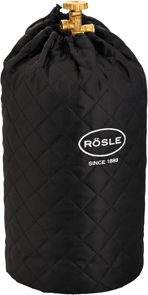RÖSLE Abdeckhaube für Gasflasche mit 5 kg Füllgewicht, Hochwertige Schutzhülle aus 100% Polyester, mit praktischem Klettverschluss und Zugband, 50x25x25 cm, schwarz