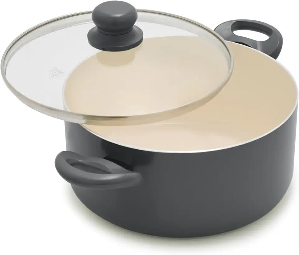 GreenLife 5QT Ceramic Nonstick Stockpot with Lid, Graphite Black