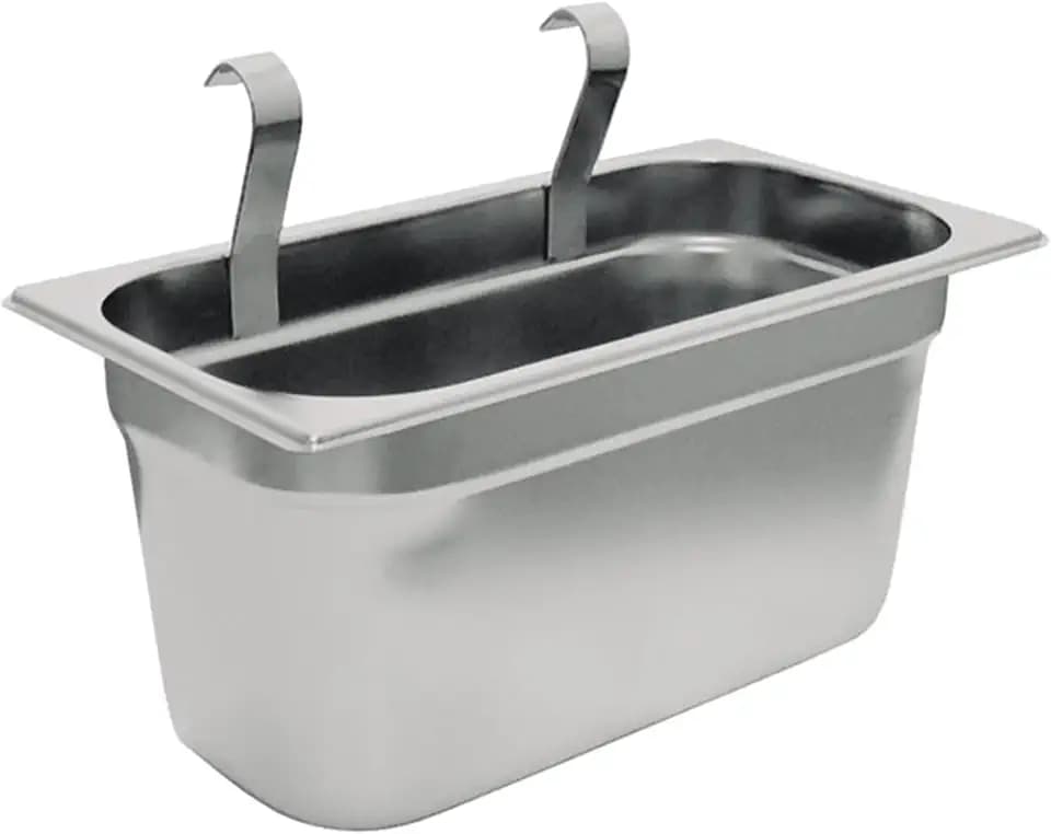 APS 11978 Bestecksammler GN 1/3, Edelstahl, 32,5 x 17,6 cm, Höhe 15 cm, zwei Haken zum Einhängen