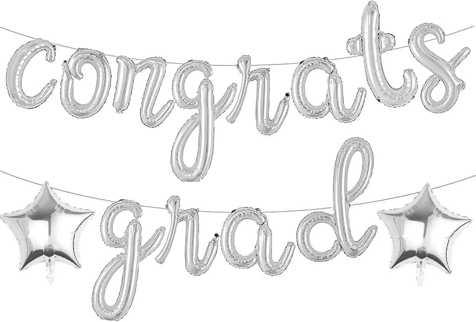 Silver Congrats Grad Balloons Decorations, 18 Inch Congrats Grad Balloon Banner for Preschool High School College Graduation Party Decorations 2026