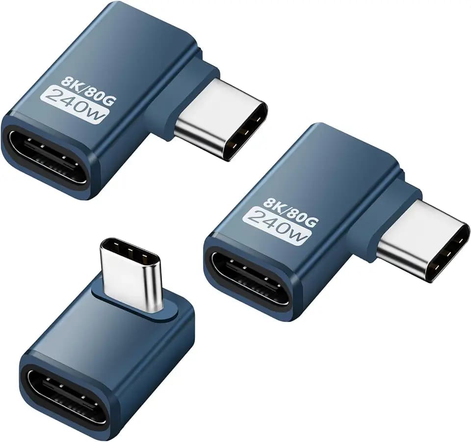 3 Stück USB C Extender Adapter 90 Grad, 80Gbps USB C Stecker zu Buchse Winkel Adapter, 240W Thunderbolt 5 Extension Connector für iPhone 15/16, Team Deck, Tablet, Telefone, andere Typ C Geräte (Grau)