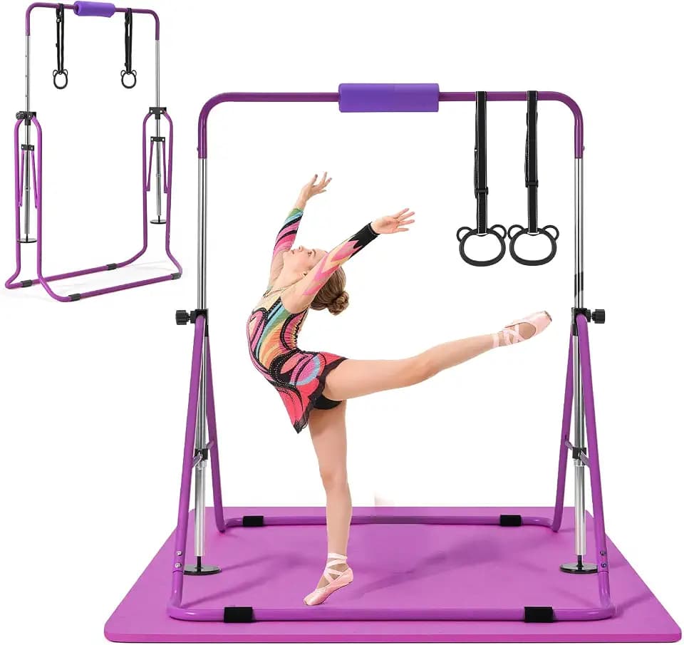 VEVOR Gymnastikstange für Kinder mit 63,5 kg Tragkraft, Klappbares Turnreck mit Matte, Höhenverstellbare Turnstange für Indoor- und Outdoor-Training, Heimtrainingsgerät für Kinderturnen zu Hause