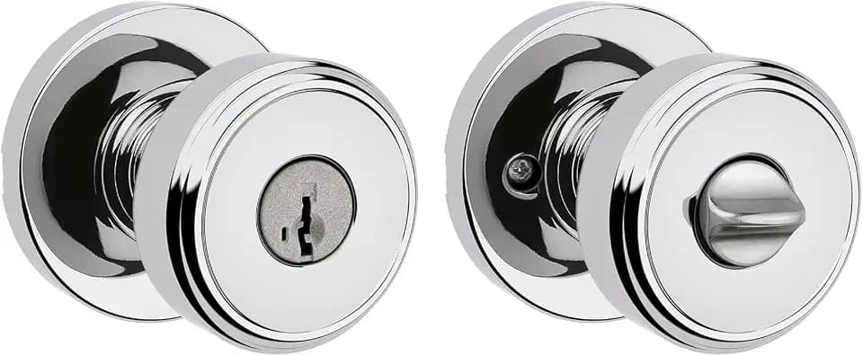 Kwikset Maven Front Door Knob with Lock and Key, SmartKey, Polished Chrome