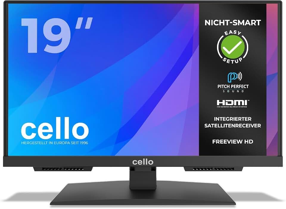 Cello C1924SH 19 Zoll LED-Fernseher, Nicht smart, Triple-Tuner DVB-C/S2/T2, USB-Aufnahme, HDMI, Pitch Perfect Sound, 230 V, für kleine Räume