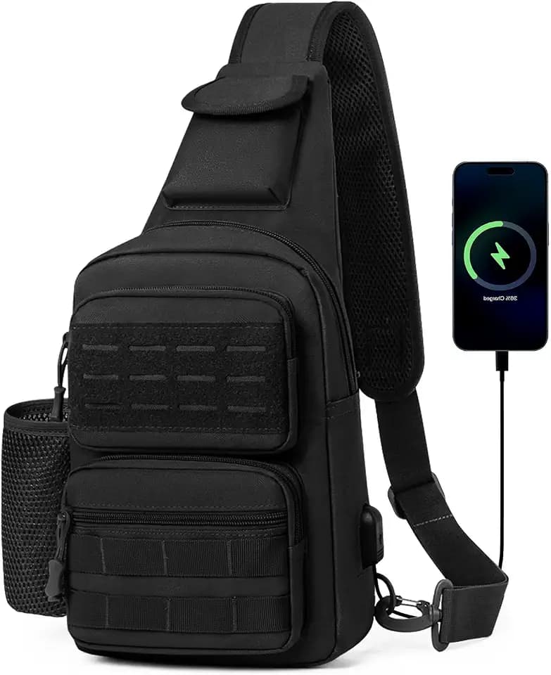 HUNTVP Brusttasche Herren Sling bag Schultertasche Umhängetasche Chest Bag MOLLE Crossbody Bag für Alltag Reisen Wandern Camping