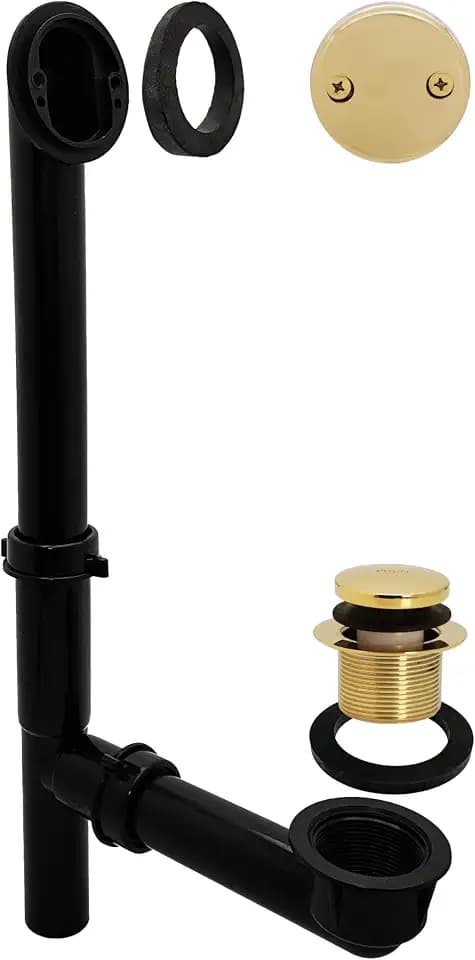 Westbrass 593144-01 Black 1-1/2" Tubular Tip-Toe Bath Waste Drain Kit, Polished Brass