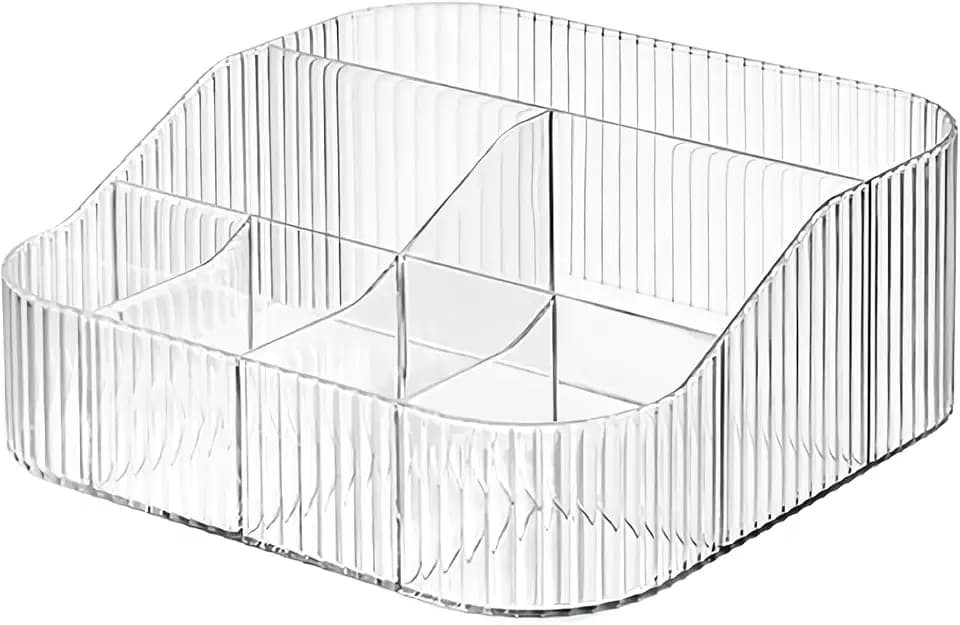 DASITON Make up Organizer,Kosmetik Organizer mit 8 Fächern,Acryl Kosmetik Aufbewahrung mit Großer Kapazität,Schminktisch Organizer für Pinsel,Eyeliners,Lippenstift und Skincare(Transparent XL)