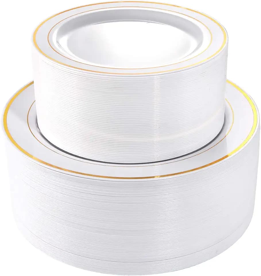 I00000 102 Pcs Gold Plastic Plates, Premium Disposable Gold Plates