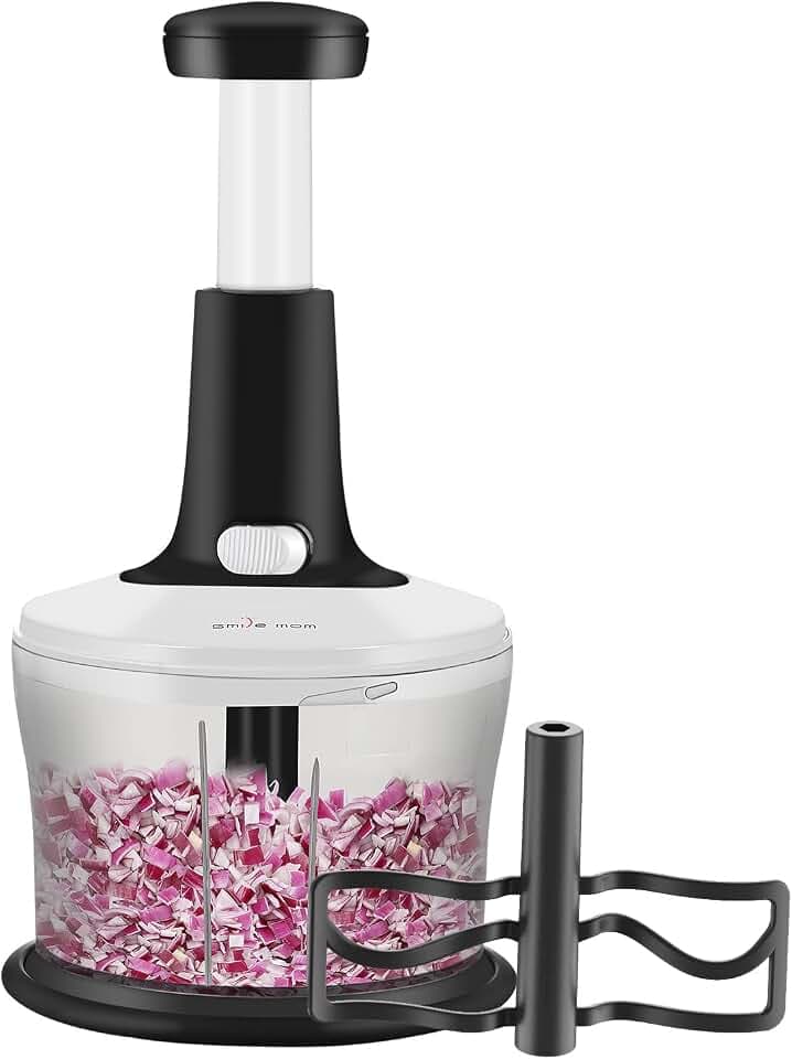 Smile mom Vegetable Chopper Food Chopper, Quick Hand Press Chopper Dicer, Pro Food Cutter, Easy to Chop Vegetables, Fruits, Herbs, Salsa, Puree, Pesto, ABS Food Grade Material 1.2L White