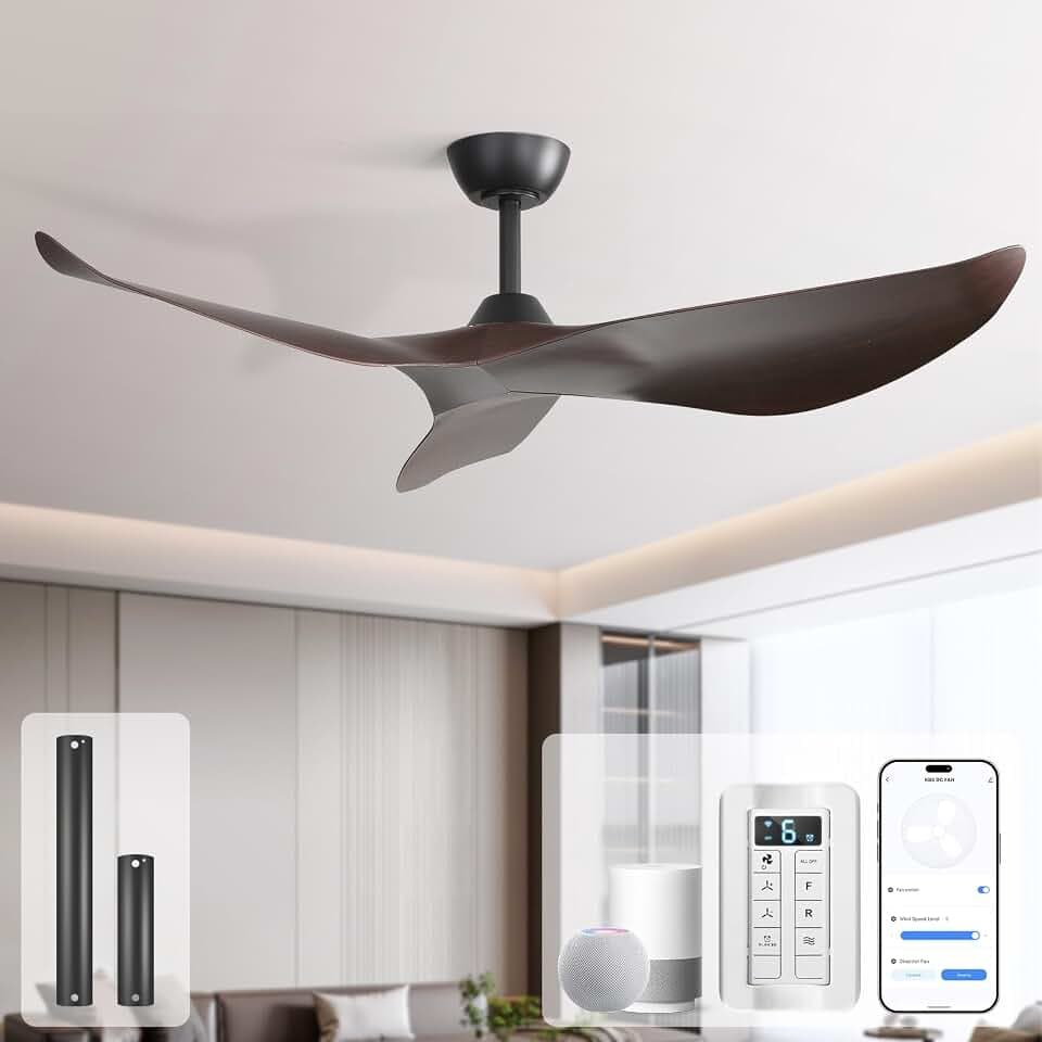 Sofucor 52 Inch Modern Smart Ceiling Fan No Light, 3 Blades