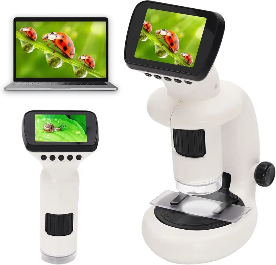 2in1 Mikroskop für Kinder,Tragbares Mikroskop für Kinder mit 2.4 Zoll LCD-Display und 1000X Große Vergrößerung.Science Experiments Set für Kids mit Objektträgern Entdecker Set für Kids ab 4~8