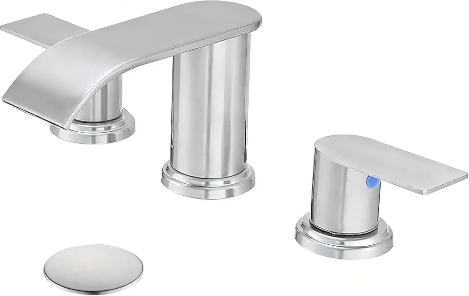 Waterfall Bathroom Sink Faucet 4/8 Inch Brushed Nickel Faucet Bathroom with Pop Up Drain 2 or 3 Holes Bathrooms Basin Lavatory Mixer Tap with Deck Mount Plate