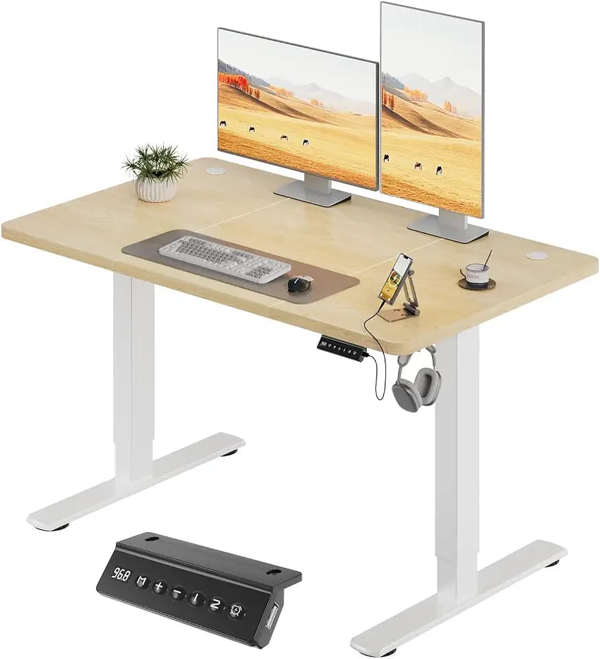 JUMMICO Höhenverstellbarer Elektrischer Schreibtisch 120 x 60 cm mit USB Ladeanschluss, Schreibtisch Höhenverstellbar, Ergonomischer Steh-Sitz Tisch Beige