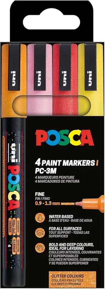 POSCA - Acrylmarker Set PC-3M 4 Glitter Farben