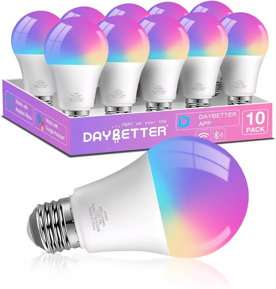 DAYBETTER Smart Light Bulbs, A19 E26 Color Changing Bulbs, Works with Alexa