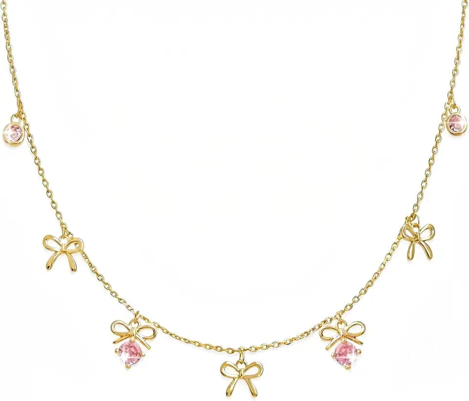 Sonateomber Gold Bow Charm Pendant Choker Necklace for Women, Dainty Crystal Rhinestone Charms Dangle Adjustable Necklaces Wedding Prom Fashion Jewelry Gifts