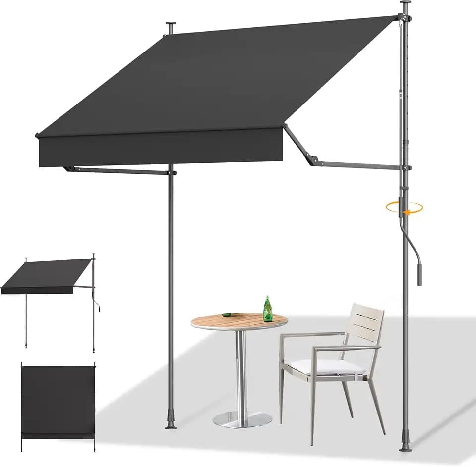 HOMEDEMO Manual Retractable Awning, 79" W x 118" H Foldable Side Bar 30°-180°, Outdoor Patio Awnings Height Adjustable 82-118", NO Drilling Awings for Backyard Garden Porch Outside Dark Gray