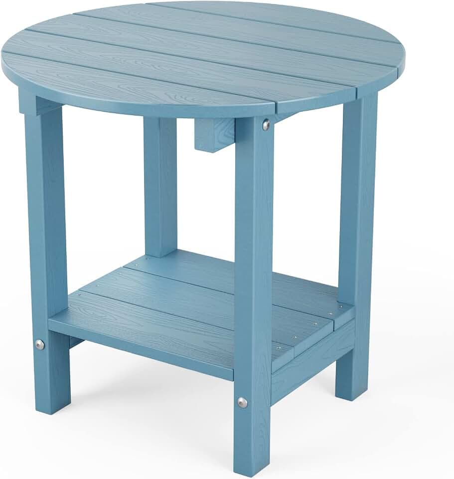 MXIMU Outdoor Side Table, Adirondack Table, 18 Inch, Round, 2-Tier, Blue