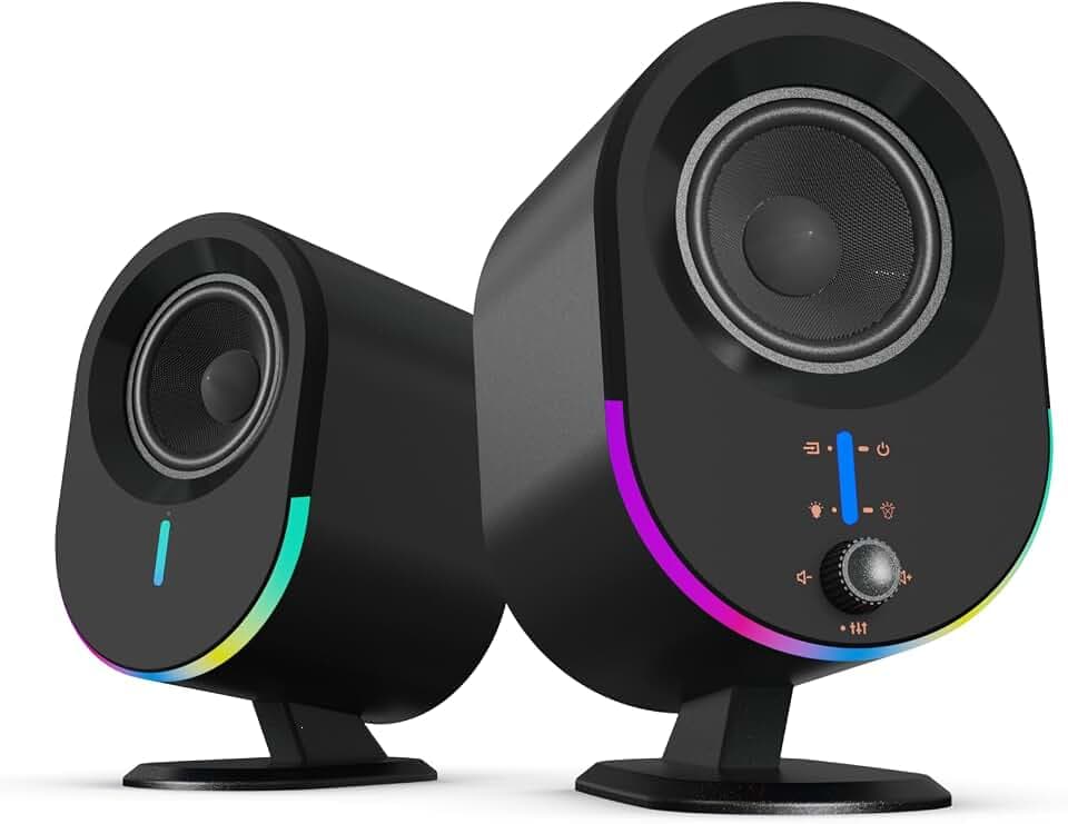 Computer Speakers, LITTOAK Bluetooth PC Speakers, AC Powered Gaming Speaker with 3 EQ Modes, Stereo Speakers with 6 RGB Modes, Aux in, Headphone, USB port Speaker for Laptop/Desktop/TV, 2*15W, 2.0 CH