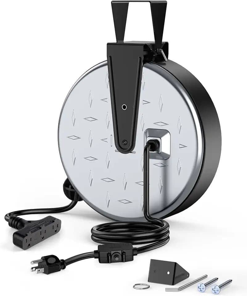 DEWENWILS Retractable Extension Cord Reel, Metal Reel with 30FT Power Cord