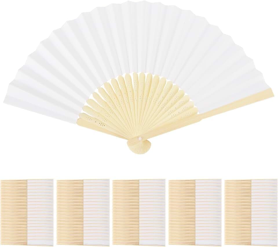 WAYASDCU 100pcs Paper Fans Handheld Folding Fans Bulk Fans for Line Dancing Bulk White Wedding Fans Folding Fans Handheld for Guest Dancing Party DIY Craft Photo Props Wall Decoration