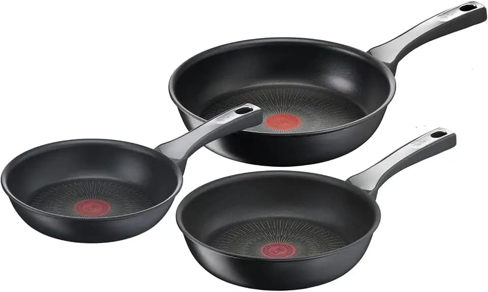Tefal Unlimited On Pfannenset 3-teilig, Pfannen Induktion 20 cm, 24 cm, 28 cm mit kratzfester Antihaft-Beschichtung, Thermo-Signal bei idealer Brattemperatur, für alle Herdarten geeignet G25991