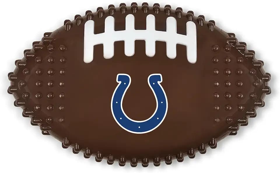 NFL Indianapolis Colts Mega-chew Hard Nylon Bacon-flavored Dog Bone Football Chew Toy Interactive Tasty Fun Dog Chewy Toys Indestructible Strong Durable Tough Pet Biting Playtoy for Aggressive Chewers