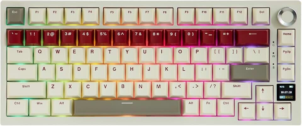 MechLands Ajazz AK820 Pro 75% Wireless Gaming Keyboard with TFT Display Screen & Knob, Gasket Mechanical Creamy Keyboard, BT5.0/2.4GHz/USB-C, RGB, NKRO for Win/Mac (Beige, Day Dream Switch)
