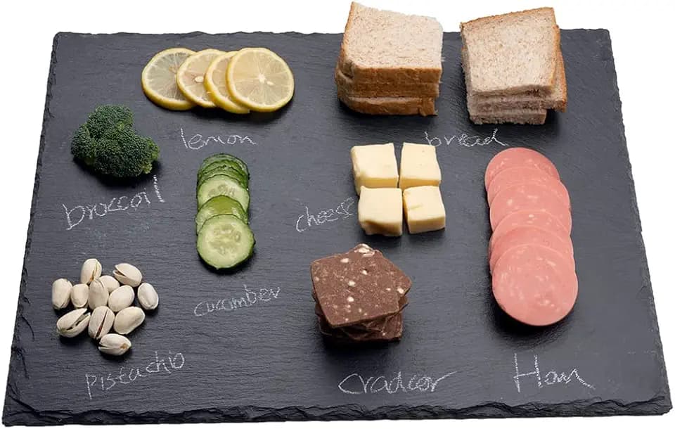 WLWNWFT Schieferplatte 30x40 cm, Schieferplatte Servierplatte groß mit Kreidestift, Servierplatte aus Schiefer, Käseplatte Schiefer Buffet-Platte, zum Servieren & Beschriften