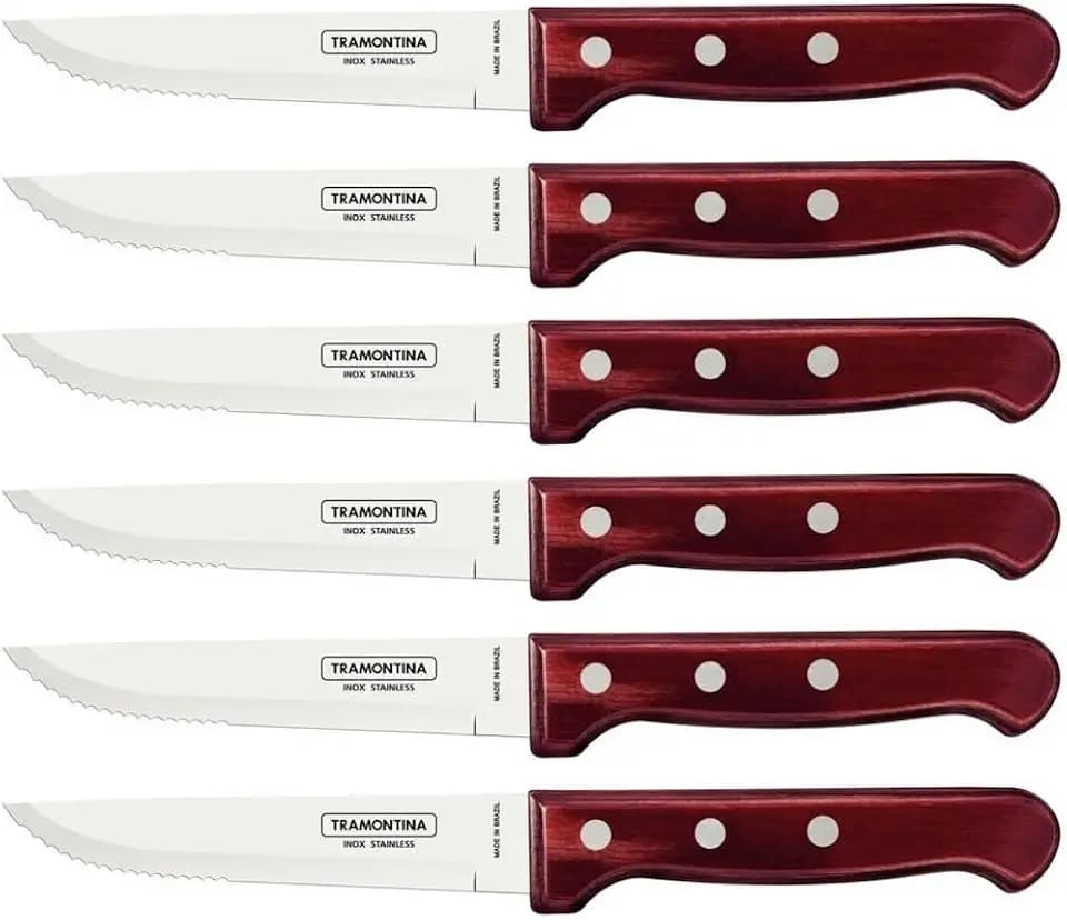 Tramontina Steakmesser Gaucho, Set 6-teilig, Edelstahl, FSC-zertifizierter Holzgriff, Rostfreier Edelstahl, ErgonomischSpülmaschinenfest