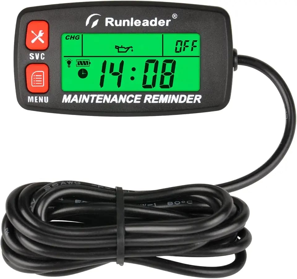 Runleader digitaler Wartungstachometer, Geschwindigkeitsalarm, Hintergrundbeleuchtung, Batterie austauschbar, verwendet für kleine Gasmotoren, Gartentraktor-Generator-Schneemobil