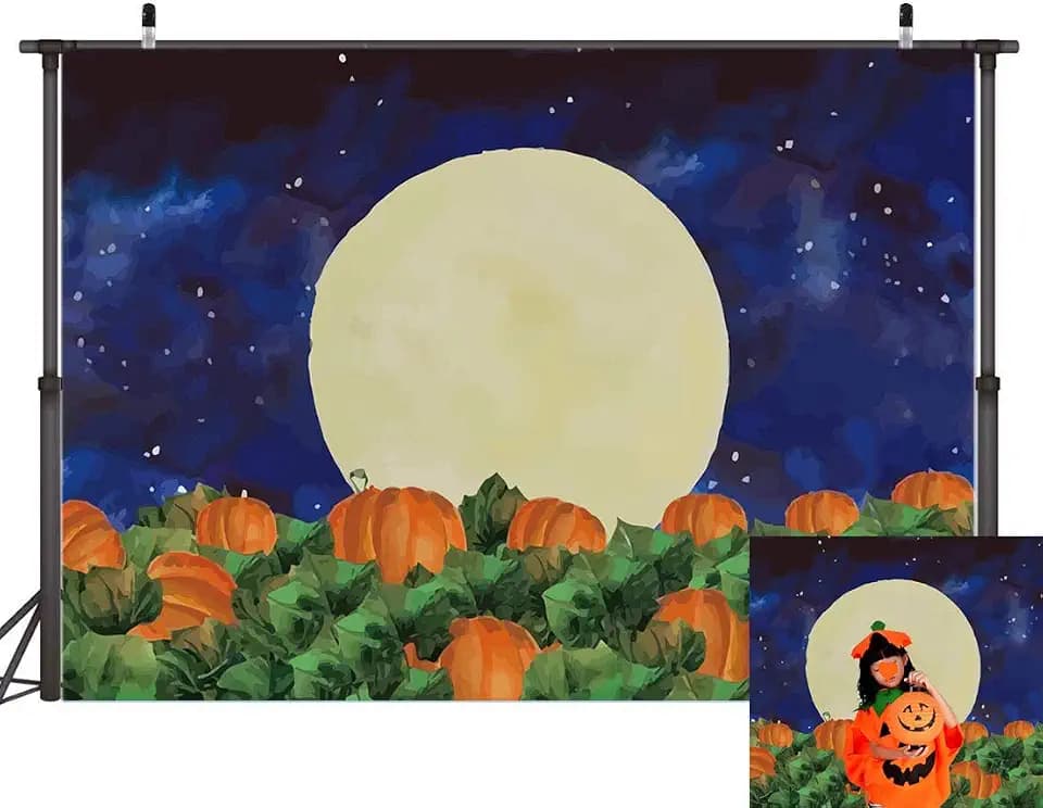 Halloween Pumpkin Field Photography Background Starry Sky Night Moon Halloween Backdrops Baby Shower Birthday Party Photo Studio Props Banner 5x3ft