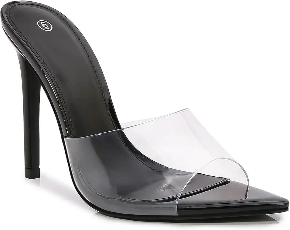 Women Clear Pointed Toe Sandals Stiletto Heels Transparent Strap High Heels Slip on Mules for Women